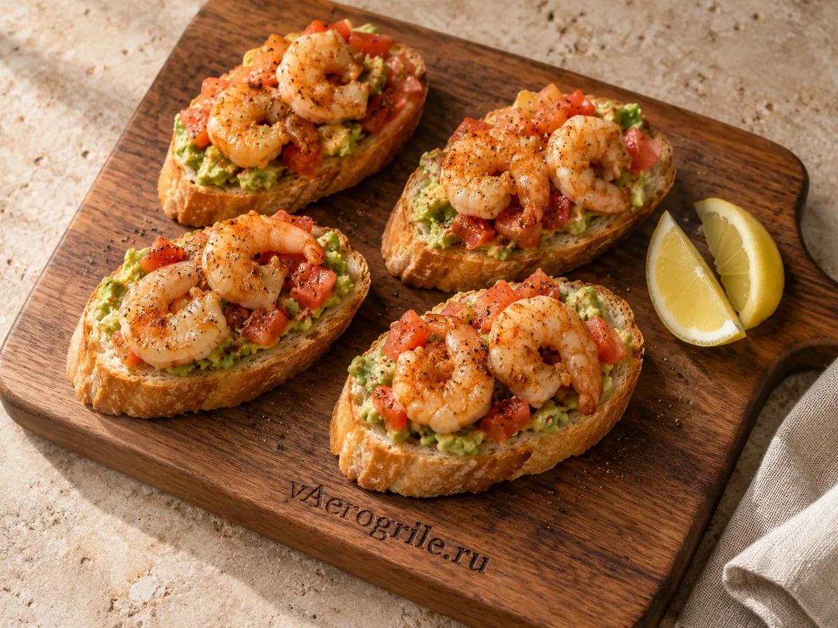 Брускетты с креветками и авокадо