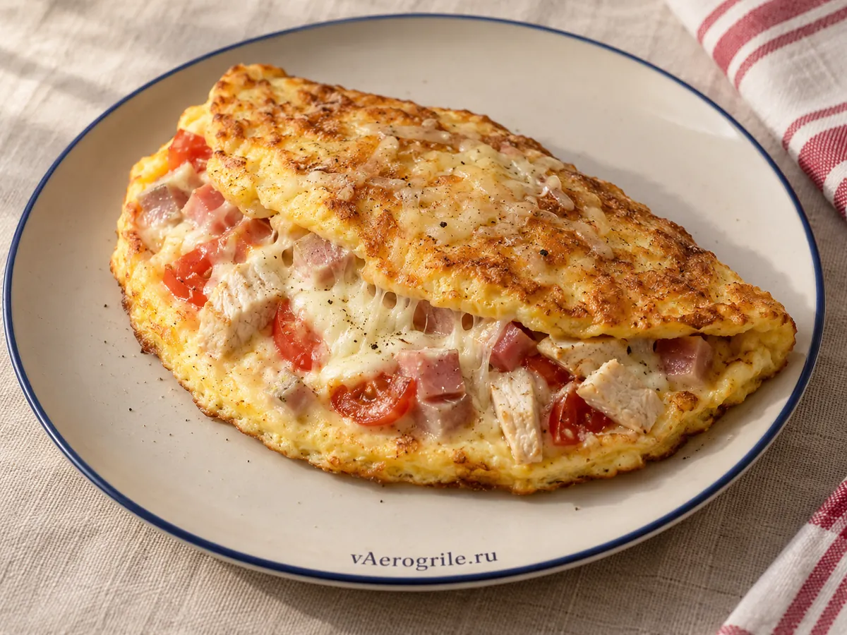 Омлет с ветчиной и куриной грудкой