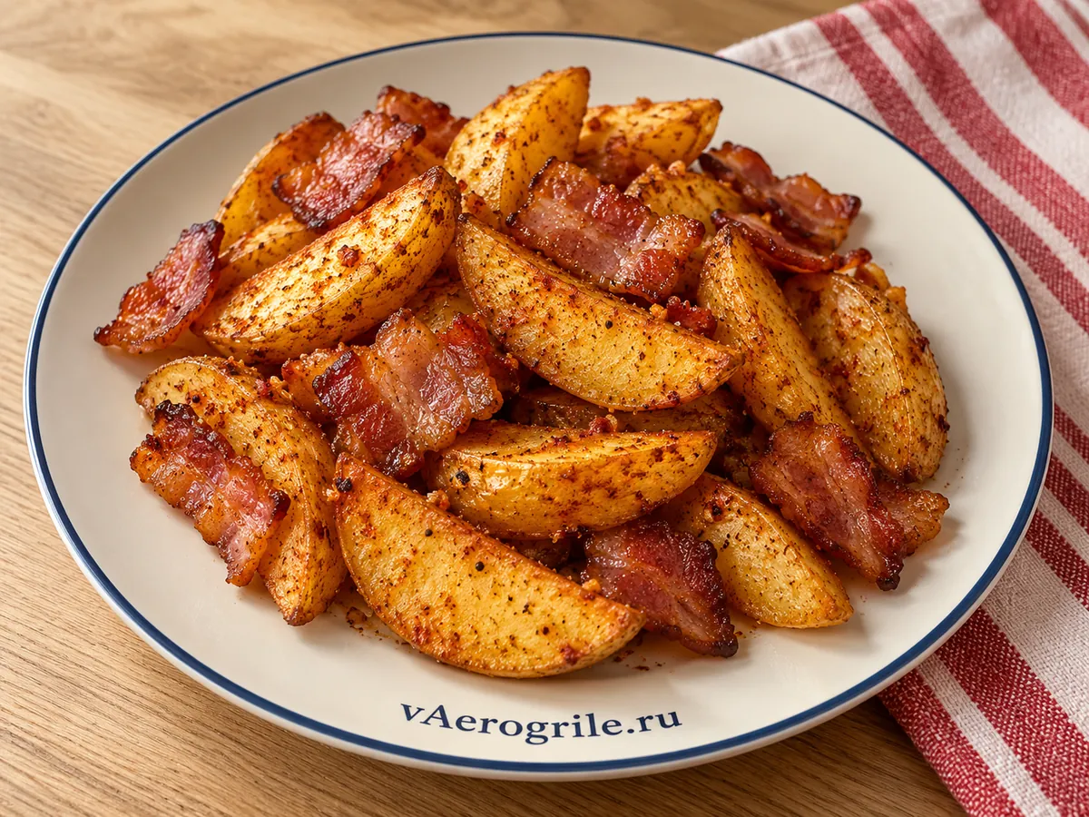 Картофель дольками с беконом