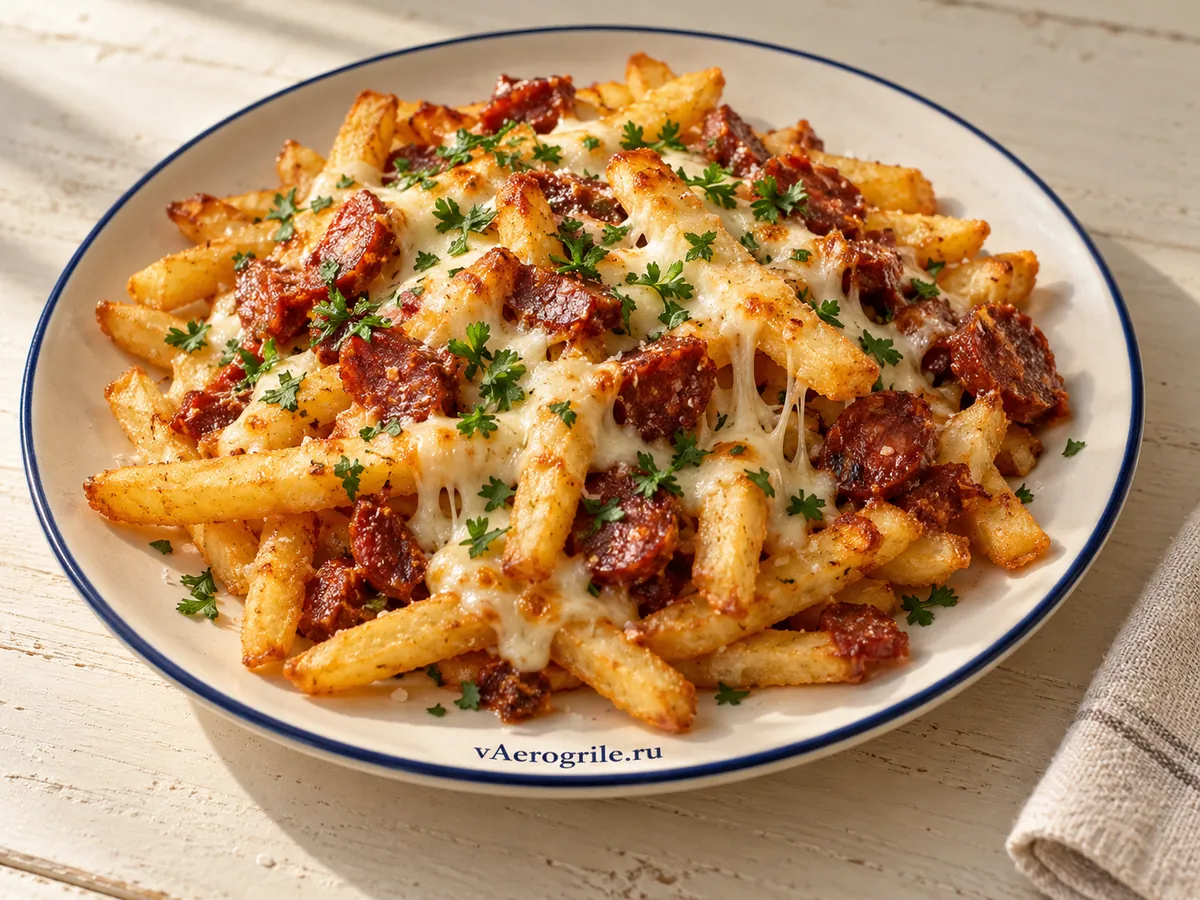 Картофель фри с сыром и чоризо