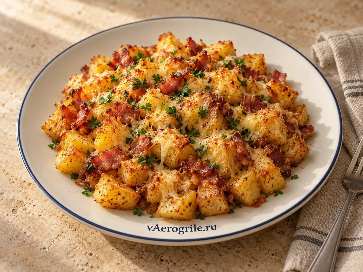 Картошка с беконом и сыром кубиками