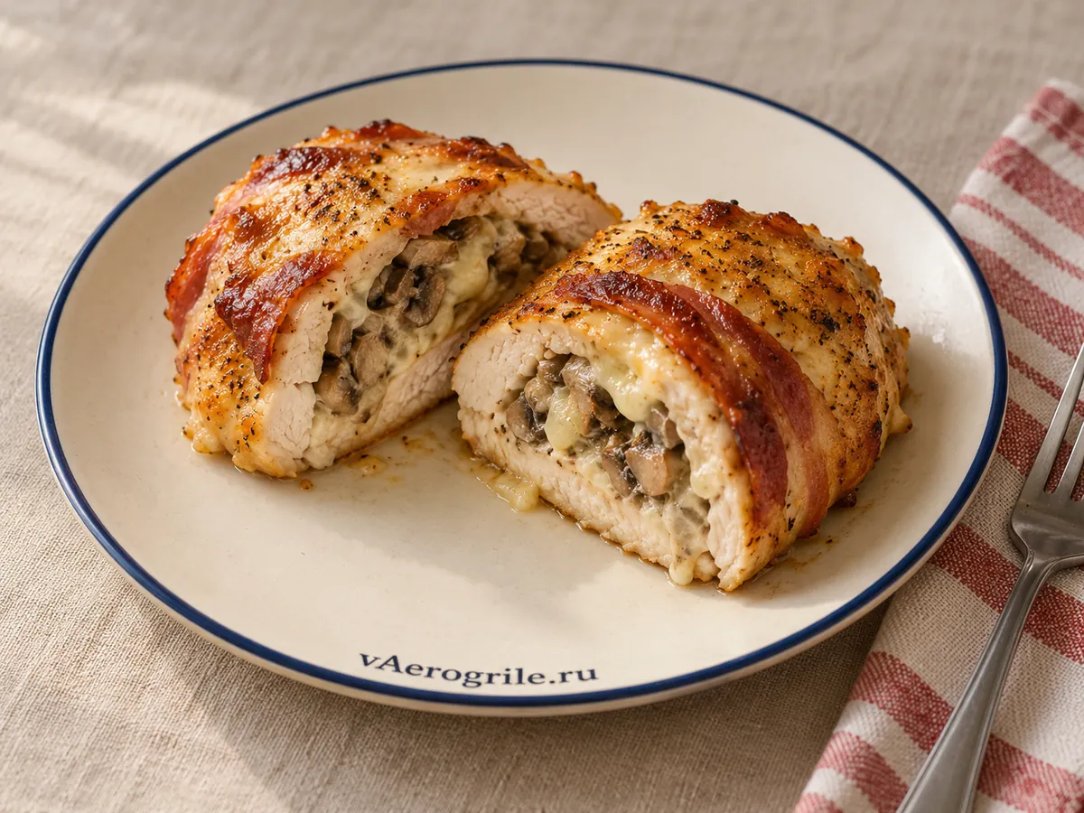 Куриная грудка с грибами и беконом