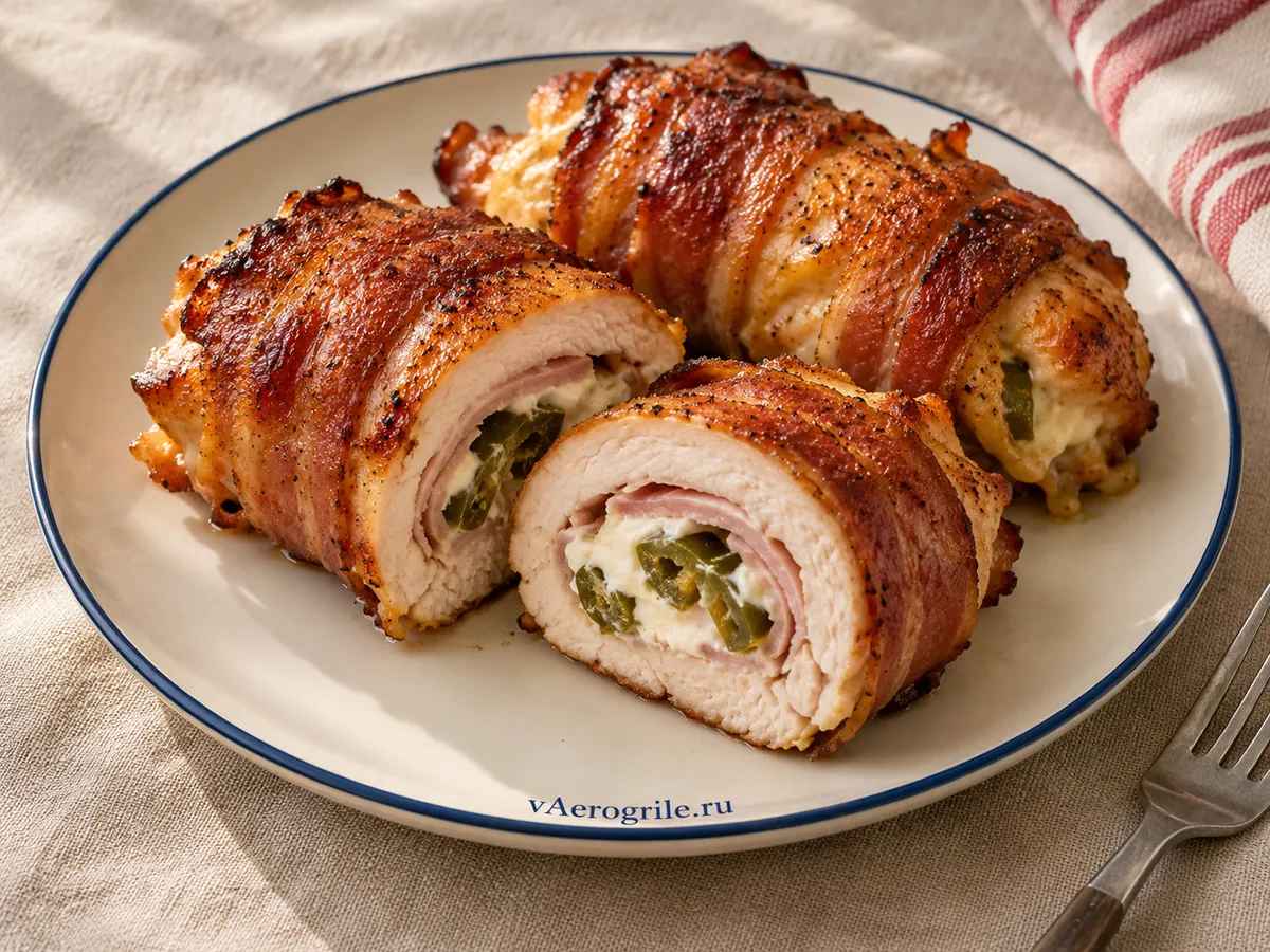 Куриные рулетики с беконом и ветчиной
