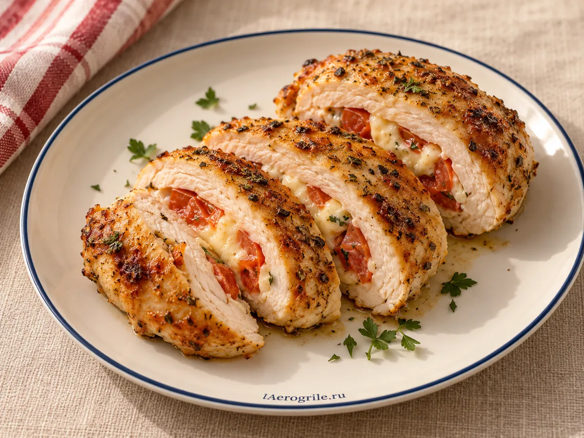 Куриные рулетики с сыром и помидором