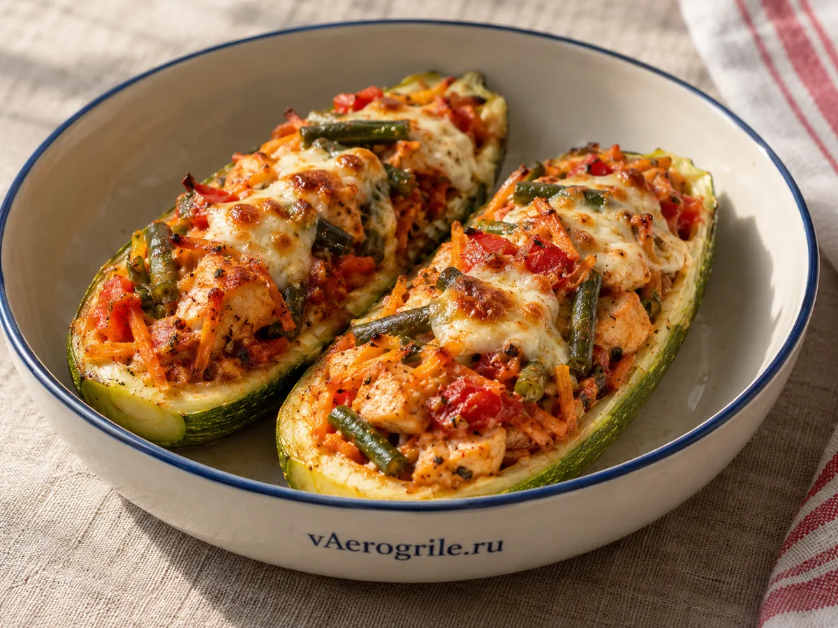 Лодочки из кабачков с курицей и овощами