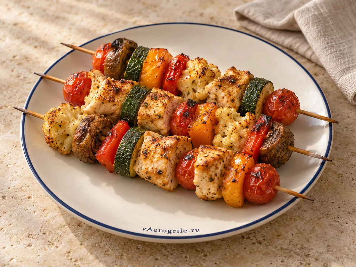 Овощной шашлык с курицей