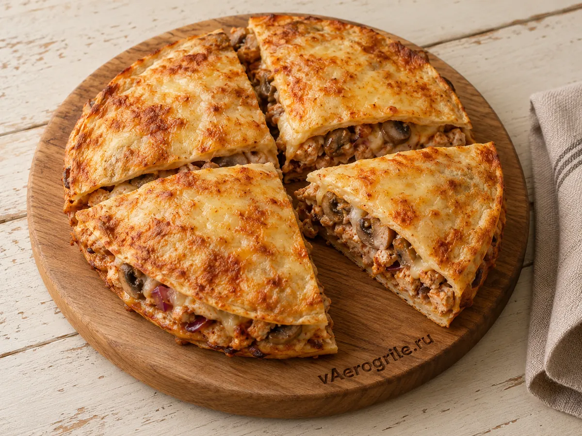 Пирог с курицей и грибами из тортильи