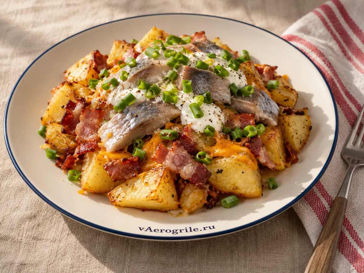 Картошка с селёдкой и беконом