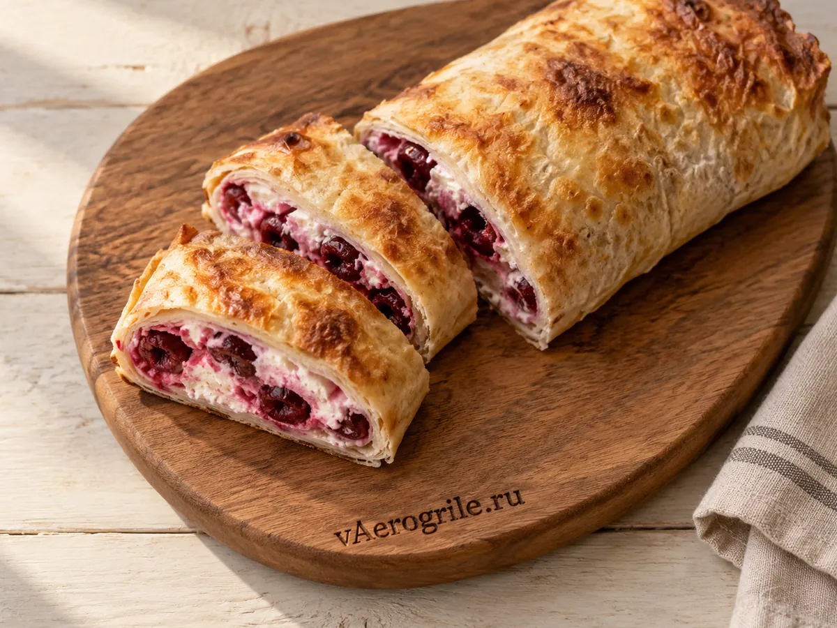 Рулет с творогом и замороженной вишней