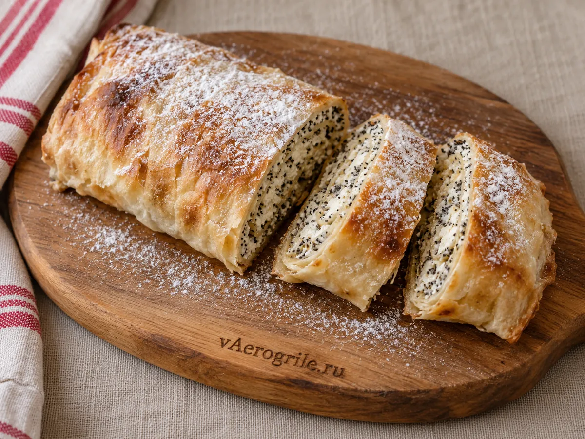 Штрудель из лаваша с творогом и маком