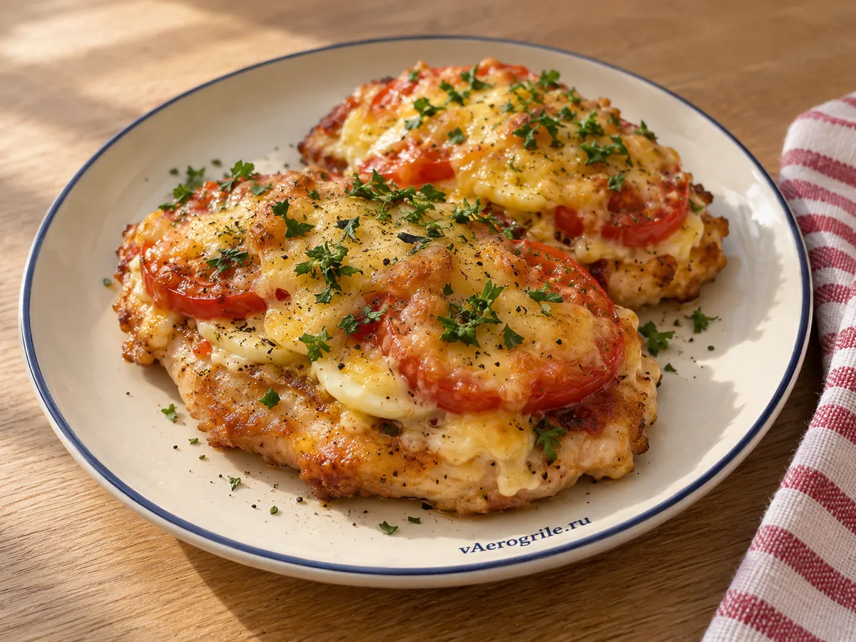 Куриные отбивные с сыром и помидорами