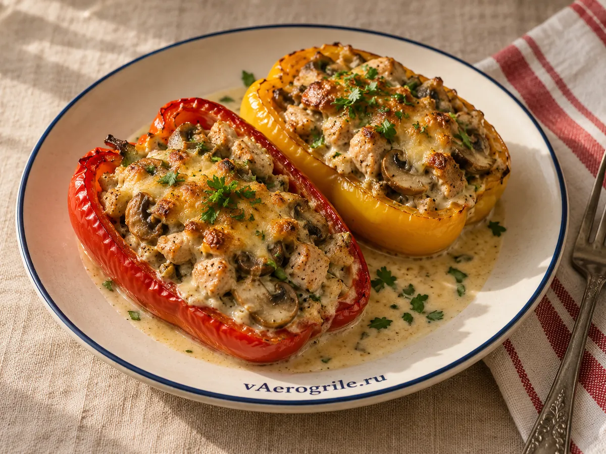 Перец фаршированный курицей и грибами