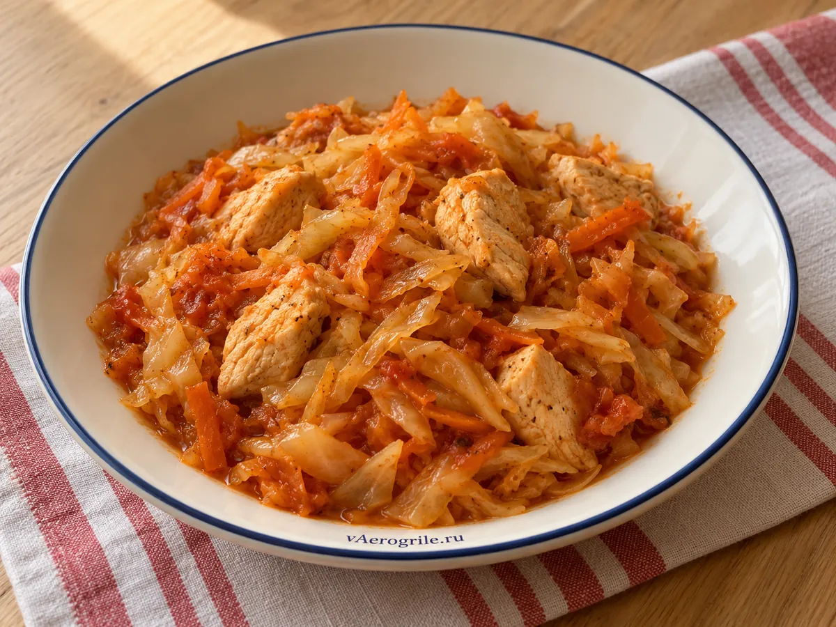 Тушеная капуста с курицей
