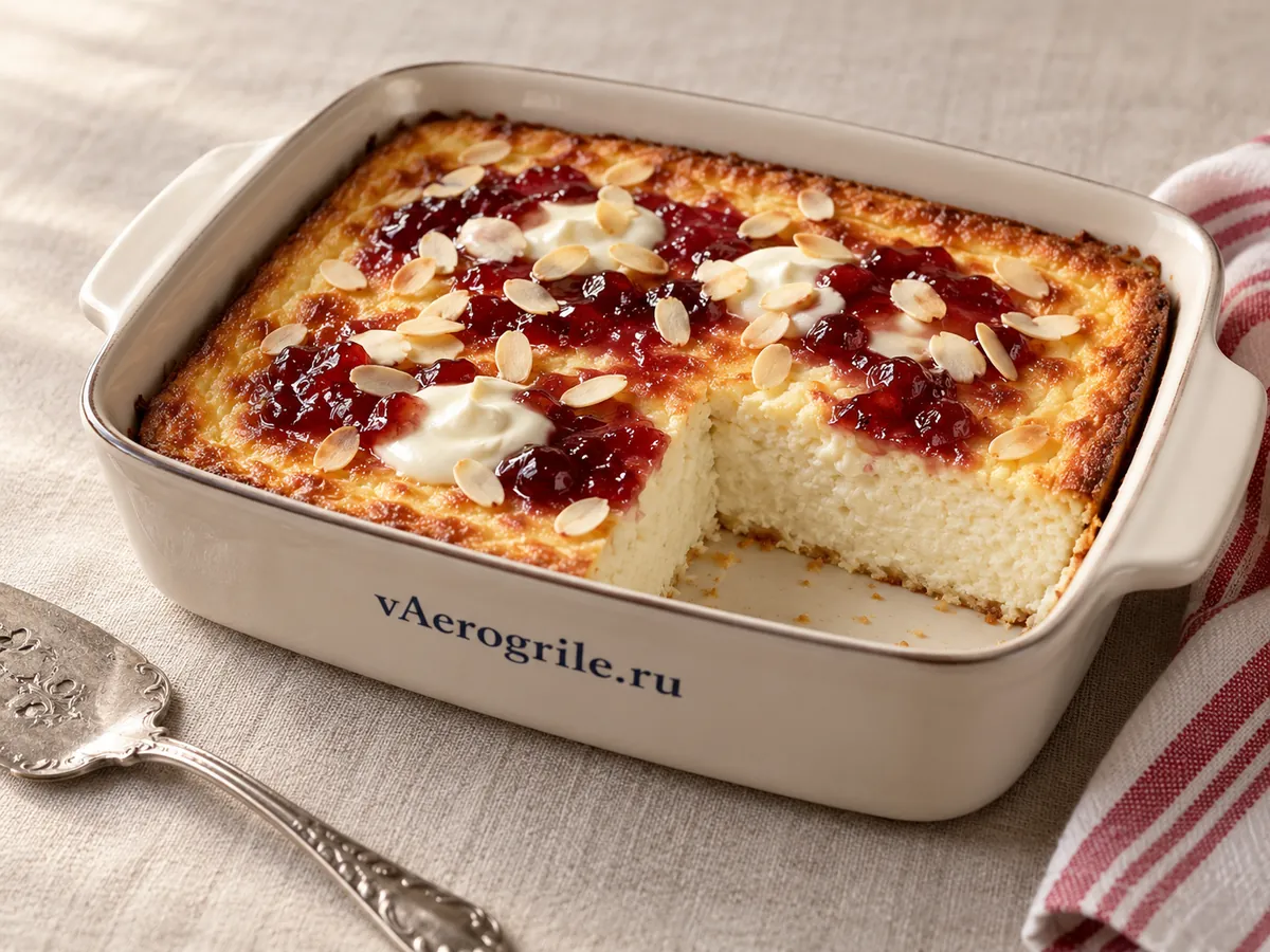 Творожная запеканка со сметаной и джемом