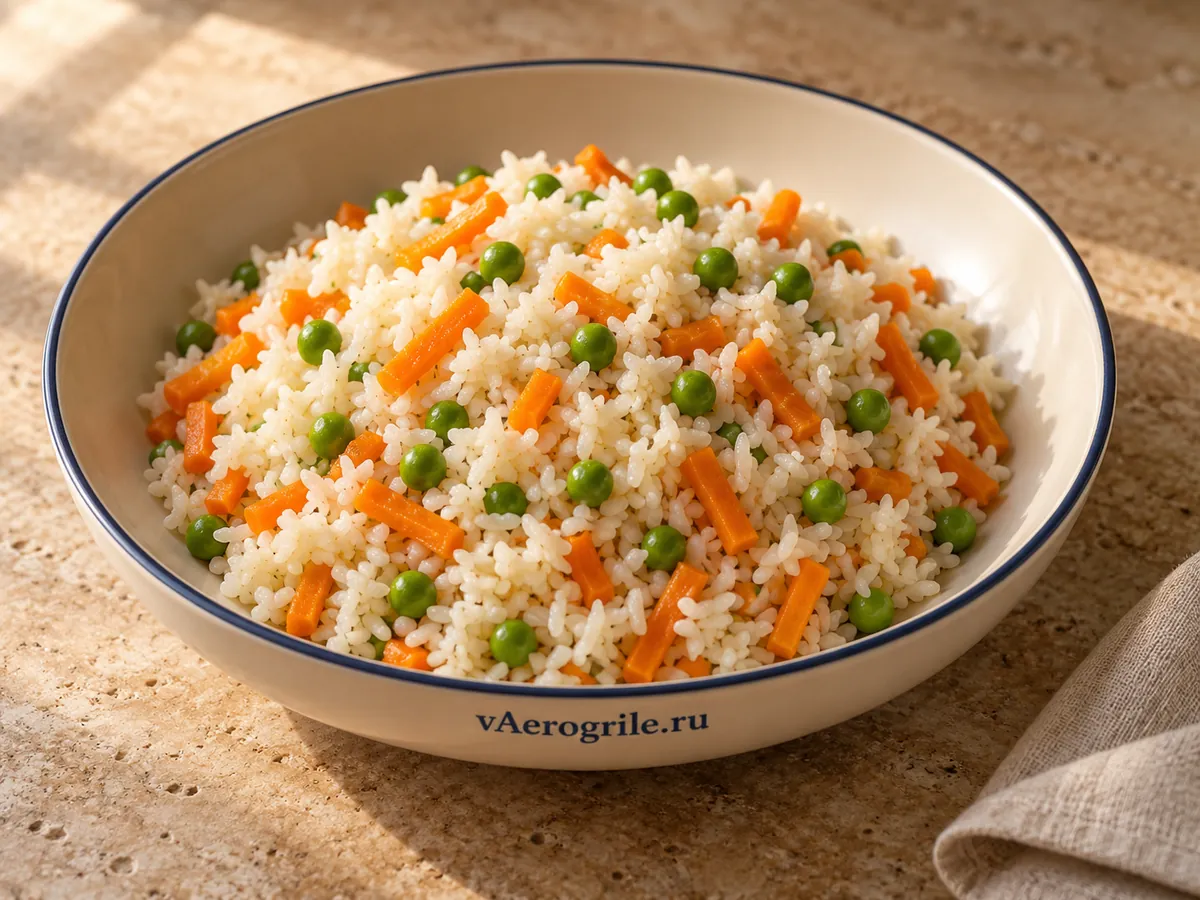Рис с морковью и зелёным горошком