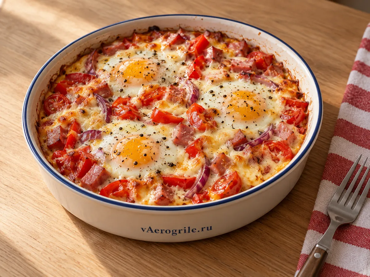 Яичница с ветчиной и овощами