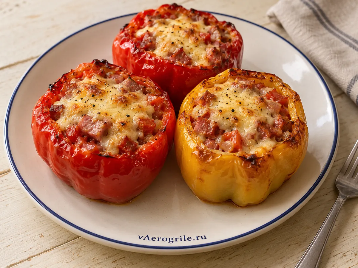 Перцы с колбасой и сыром