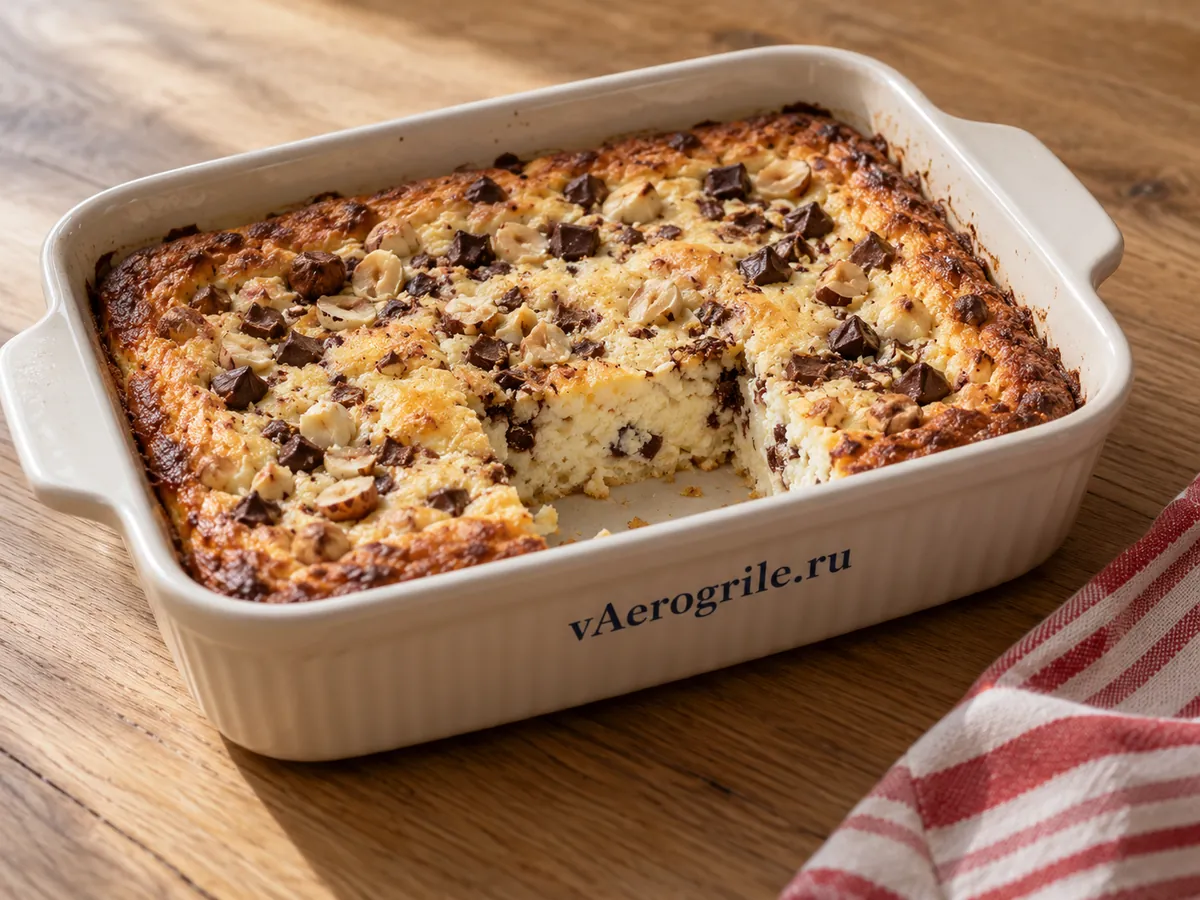 Запеканка из творога с фундуком и шоколадной крошкой